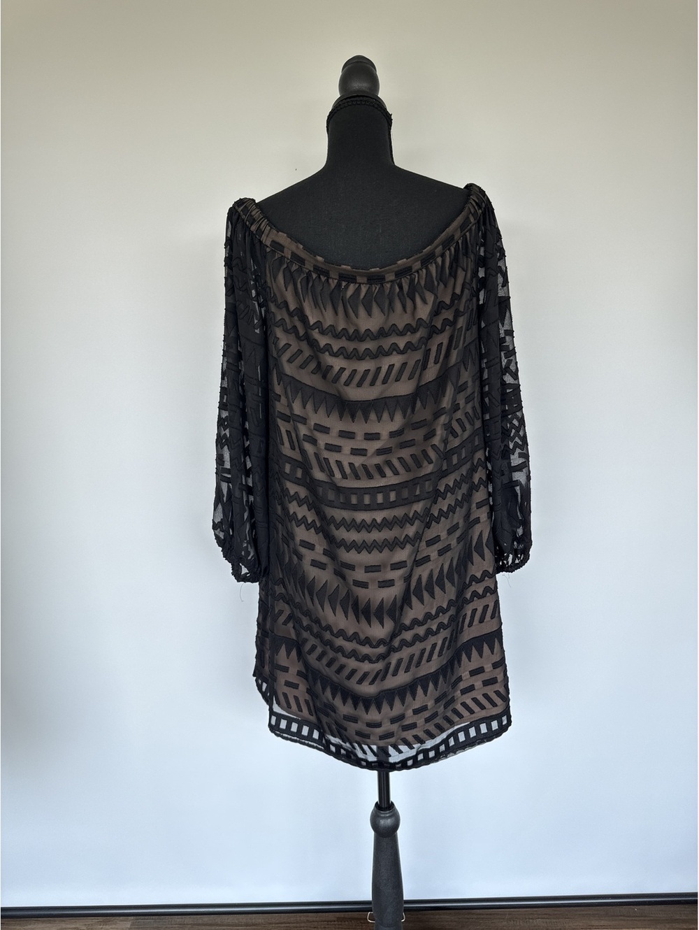 BCBG Max Azria Anitra Burnout Dress Large Black Sheer Velvet Cocktail Dress - Picture 3 of 8